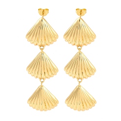 Настоящее золото 18K Женские серьги-гвоздики из латуни с кубическим цирконием, без свинца и без кадмия, формы раковины, реальный 18 k позолоченный, 56x18 мм