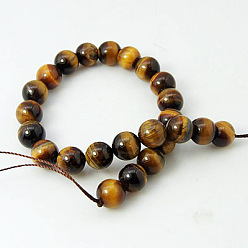 Goldenrod Natural Tiger Eye Beads Strands, Round, Goldenrod, 14mm, Hole: 1mm, about 14pcs/strand, 7.4 inch