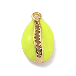 Желтый Подвески из латуни с эмалью в стойку, долговечный, без свинца и без кадмия, реальный 18 k позолоченный, формы раковины, желтые, 15.5x9x4.5 мм, отверстие : 1.2 мм