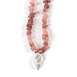 Strawberry Quartz Natural Strawberry Quartz Necklaces, with Alloy Charms, Nuggets, 14.57 inch(37cm)