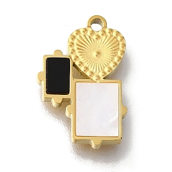 Золотой Ионное покрытие (ip) 304 подвески для ручной полировки из нержавеющей стали, с черно-белым акрилом, сердце и прямоугольник, золотые, 15x10x2 мм, отверстие : 1.2 мм