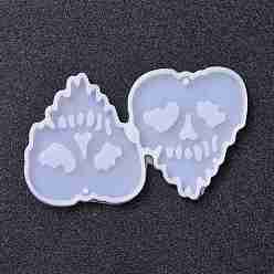 White Halloween Theme DIY Pendant Silicone Molds, for Earring Making, Resin Casting Molds, For UV Resin, Epoxy Resin Jewelry Making, Skull, White, 91x54x4mm, Hole: 2mm, Inner Diameter: 47x45mm