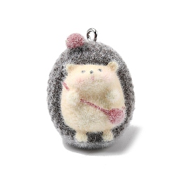 Темно-Серый Непрозрачные подвески смолы, очаровашка в виде ежика, с платиновыми тоновыми железными петлями, темно-серый, 28x23x21.5 мм, отверстие : 2 мм