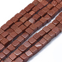 Камень с Пылевым Золотом Синтетические голдстоуновские бисер пряди, кубические, 3~4.5x3~4.5x3~5 мм, отверстие : 0.8~1 мм, около 89~97 шт / нитка, 15.1~15.5 дюйм (38.5~39.5 см)