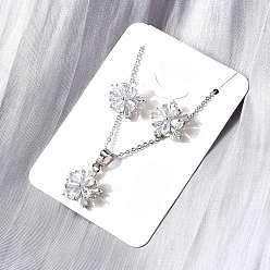 Платина Комплекты серег-гвоздиков и ожерелий с подвесками из латуни с микропаве из прозрачных кубических цирконий, без кадмия и без свинца, долговечный, стойки покрытие, платина, 18.07 дюйм (459 мм)
