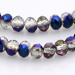 со Синим Покрытием Полужесткие граненые стеклянные бусины, с покрытием синим, 3.5x2.5 мм, отверстие : 1 мм, около 100 шт / нитка, 10 дюйм