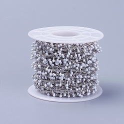 Белый Ручной цепи эмаль бисера, с латунной обуздать цепей, пайки, с катушкой, долговечный, Реальная платина, белые, 5.5x1.5~2 мм, около 32.8 футов (10 м) / рулон