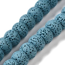 Светло-Голубой Нити бусин из натурального камня, окрашенные в лавовый камень, рондель, Небесно-голубой, 10x7~7.5 мм, отверстие : 1.6 мм, около 55~56 шт / нитка, 16.14'' (41~41.5 см)