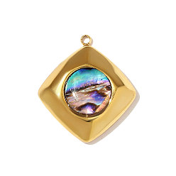 Rhombus 304 подвески из ракушек пауа из нержавеющей стали, ионное покрытие (ip), зеркальная полировка, реальный 18 k позолоченный, ромб, 23x21 мм