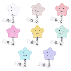 Mixed Color 8Pcs 8 Colors Star Acrylic Retractable Badge Reel, Card Holders, with PVC & Iron Snap Buttons, ID Badge Holder, Mixed Color, 124mm, 1pc/color