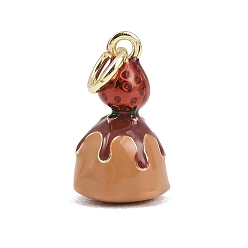 Клубника Латунь эмаль подвески, золотые, клубника, 15x8.5 мм, Перейти кольцо: 5x0.8 мм, внутренний диаметр: 3.2 мм