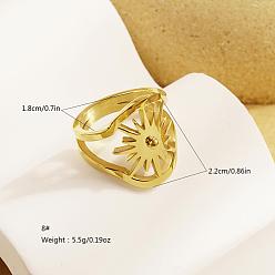 Солнце 304 кольца для пальцев из нержавеющей стали для женщин, реальный 18 k позолоченный, солнце, 18 мм, размер США 8 (18.1 мм)