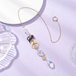 Золотой Бусины из листового стекла и хрустальной крошки натурального кварца, подвесные ловцы солнца, звенья из сплава Cat для наружного и садового декора, луна и солнце, золотые, 405 мм