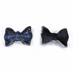 Prussian Blue Resin Cabochons, with Glitter Powder, Bowknot, Prussian Blue, 7x10.5x3mm
