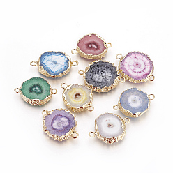 (52) Непрозрачная лаванда Соединители звеньев естественного окрашенного кварца, с латунной фурнитурой , плоско-круглые, золотые, разноцветные, 24.5~33x16~23x4~6 мм, отверстие : 2~2.5 мм