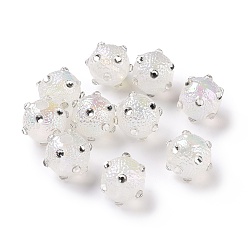 Белый УФ-покрытие Радужные переливающиеся текстурированные акриловые неровные бусины, с прозрачными акриловыми стразами, круглые, белые, 17x14x13.5 мм, отверстие : 3.6 мм