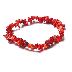 Synthetic Coral Synthetic Coral Chips Beaded Stretch Bracelet for Women, 6-3/4~8-5/8 inch(17~22cm)