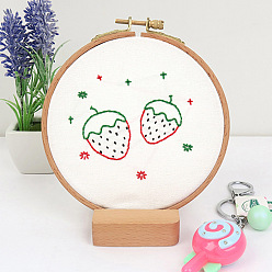Strawberry DIY Embroidery Starter Kits, including Embroidery Fabric & Thread, Needle, Embroidery Hoops, Instruction Sheet, Strawberry, 184x184mm