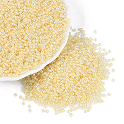 Лимонный шифон 11/0 Круглые стеклянные бусины класса А (fgb), прозрачные цвета внутри, блеск покрытием, лимонный шифон, 2.3x1.5 мм, отверстие : 1 мм, Около 48500 шт / фунт