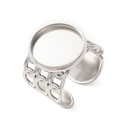 Stainless Steel Color 304 Stainless Steel Cable Chain Cuff Ring Components, Round Pad Ring Setting, Stainless Steel Color, 14~15.5mm,18mm, Tray Size: 14mm