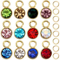 (52) Непрозрачная лаванда 24 шт. 12 цвета стеклянные подвески со стразами, очарование камня, с 201 фурнитурой из нержавеющей стали, плоско-круглые, с 50 шт. 304 соединительными кольцами из нержавеющей стали, разноцветные, 10x6x4 мм, отверстие : 2.3 мм, 2 шт / цвет