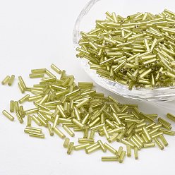 Темный Хаки Стеклярус, серебряная линия, Темный хаки, 6x2 мм, отверстия: 0.5 мм, около 10000 шт / мешок