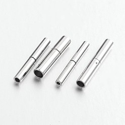 Stainless Steel Color Tarnish Resistant 304 Stainless Steel Bayonet Clasps, Column, Stainless Steel Color, 18~21x2~4mm, Hole: 1mm
