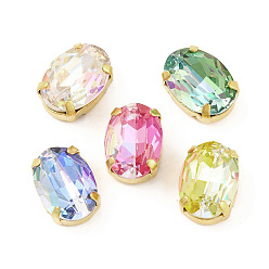 Золотой Шить на горный хрусталь, многожильные звенья из стекла, хрусталя и стразов, с настройками латуни, аксессуары для одежды, граненые, овальные, золотые, 14x10x6.5 мм, отверстие : 1 мм