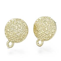 Light Gold Alloy Stud Earring Findings, with Loop, Steel Pins, Flat Round, Light Gold, 14.5x11mm, Hole: 1.4mm, Pin: 0.7mm
