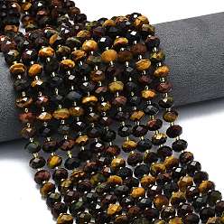 Тигровый глаз 3- окрашенные нити из натурального тигрового глаза, граненые, рондель, с бисером, 8.5~10x5.5~6.5 мм, отверстие : 1 мм, около 43~45 шт / нитка, 15.35'' (39 см)