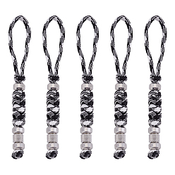 Черный Зонт шнур полиэстер и спандекс веревка брелок карабин, с 303 и 201 бусинами из нержавеющей стали, платина, чёрные, 13.8 мм, 5 шт / комплект