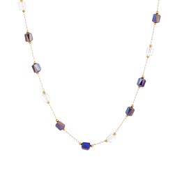 Разноцветный 304 Колье из нержавеющей стали и стекла для женщин, колонка, ионное покрытие (ip), долговечный, реальный 18 k позолоченный, красочный, 17.72 дюйм (45 см)