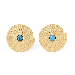 Turquoise Natural Turquoise & 304 Stainless Steel Rope Disc Stud Earrings for Women, Golden, 22x21.5mm