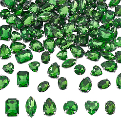 Папоротник Зеленый Ahademaker 1 набор слезинка/конский глаз/сердце/плоская круглая/овальная/прямоугольная форма восьмиугольника пришить горный хрусталь, стекло горный хрусталь, 4 звенья с отверстиями, с оправой из нержавеющей стали, аксессуары для одежды, Папоротник зеленый, 12~18x9~13x5.5~7 мм, отверстие : 1.2 мм, 20 шт / стиль, 6 стиль, 120 шт / комплект