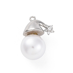 Платина Стойка из латуни с подвесками из кубического циркония и подвесками из искусственного жемчуга ABS, долговечный, подвески без свинца и кадмия, платина, 20.5x15x11.5 мм, отверстие : 1.4 мм