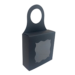 Черный Квадратные подвесные коробки для вина из крафт-бумаги, с окном и ручкой для отверстия, чёрные, 16 см, коробка: 9x9x3 см