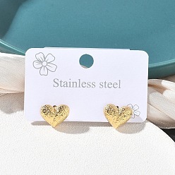 Настоящее золото 18K Текстурированное сердце 304 серьги-гвоздики из нержавеющей стали, ионное покрытие (ip), реальный 18 k позолоченный, 10x12 мм