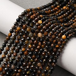Тигровый глаз Естественно тигровый глаз шарик нити, граненые, круглые, 3~3.5 мм, отверстие : 0.6 мм, около 119 шт / нитка, 15.28 дюйм (38.8 см)