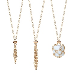 Золотой 2 шт. 2 стильный латунный плетеный мешочек в стиле макраме, пустой держатель для камня для изготовления подвесок, ожерелий, с 304 направляющими шариками из нержавеющей стали, сеть колье, золотые, 9-7/8~10-5/8 дюйм (25~27 см), 1 шт / стиль