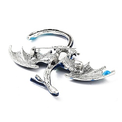 Blue Dragon Alloy Rhinestone Brooches, Enamel Pins, Antique Silver, Blue, 70x78x13mm