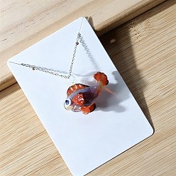 Dark Orange Ocean Handmade Lampwork Fish Pendant 201 Stainless Steel Cable Chain Necklaces, Stainless Steel Color, Dark Orange, 17.72 inch(45cm), Pendant: 30x30mm