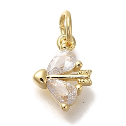 Настоящее золото 18K Стойка металлическая латунная микропрофилированная кубическая циркония подвески, без кадмия и без свинца, долговечный, сердце со стрелой, реальный 18 k позолоченный, 11.5x9.5x2.5 мм, отверстие : 3 мм