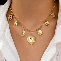 Сердце 304 Женские подвески-нагрудники из нержавеющей стали, золотые, сердце, 15.75 дюйм (40 см)