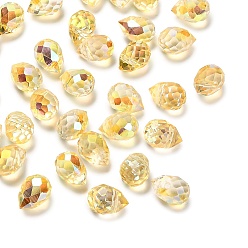 Золотистый Прозрачные стеклянные амулеты, слеза, граненые, с покрытием AB цвета, золотые, 10x7.5 мм, отверстие : 1.2 мм