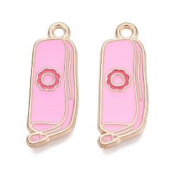 Rose Nacré Pendentifs en émail , breloques pour trousse, or et de lumière, perle rose, 24x8.5x1mm, Trou: 1.6mm