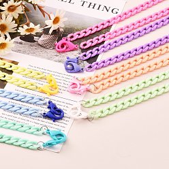 Mixed Color 7Pcs 7 Colors Personalized Acrylic Curb Chain Necklace Sets, Eyeglass Chains, Handbag Chains, with  Plastic Lobster Claw Clasps, Mixed Color, 24 inch(61cm), 1pc/color