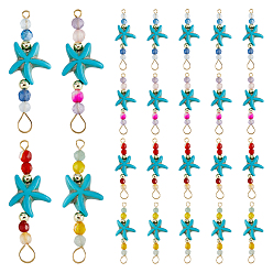 (52) Непрозрачная лаванда 24 шт. 4 цвета летние пляжные окрашенные синтетические бирюзовые морские звезды и натуральные смешанные камни ограненные круглые бусины соединительные подвески, с 304 двойными петлями из нержавеющей стали, золотые, разноцветные, 41~42x14x5.5 мм, отверстия : 2 mm и 3.5 мм, 6 шт / цвет