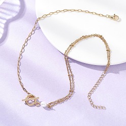 Золотой 304 Цепочка из нержавеющей стали с натуральным жемчугом и застежками без застежек, белые, золотые, 14.13 дюйм (35.9 см)