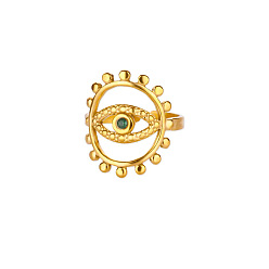 Золотой 304 открытые кольца-манжеты из нержавеющей стали со стразами, злые глаза, золотые, внутренний диаметр: регулируемый