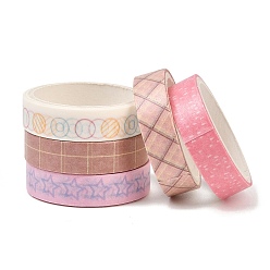 Mixed Color 5 Rolls Paper Adhesive Tapes, Decorative Sticker Roll Tape, for Card-Making, Scrapbooking, Diary, Planner, Envelope & Notebooks, Mixed Color, 10mm, about 2.19 yards(2m)/roll